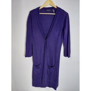 Context Cashmere Purple Knit Cardigan Sweater Solid 3/4 Sleeve Women Size L